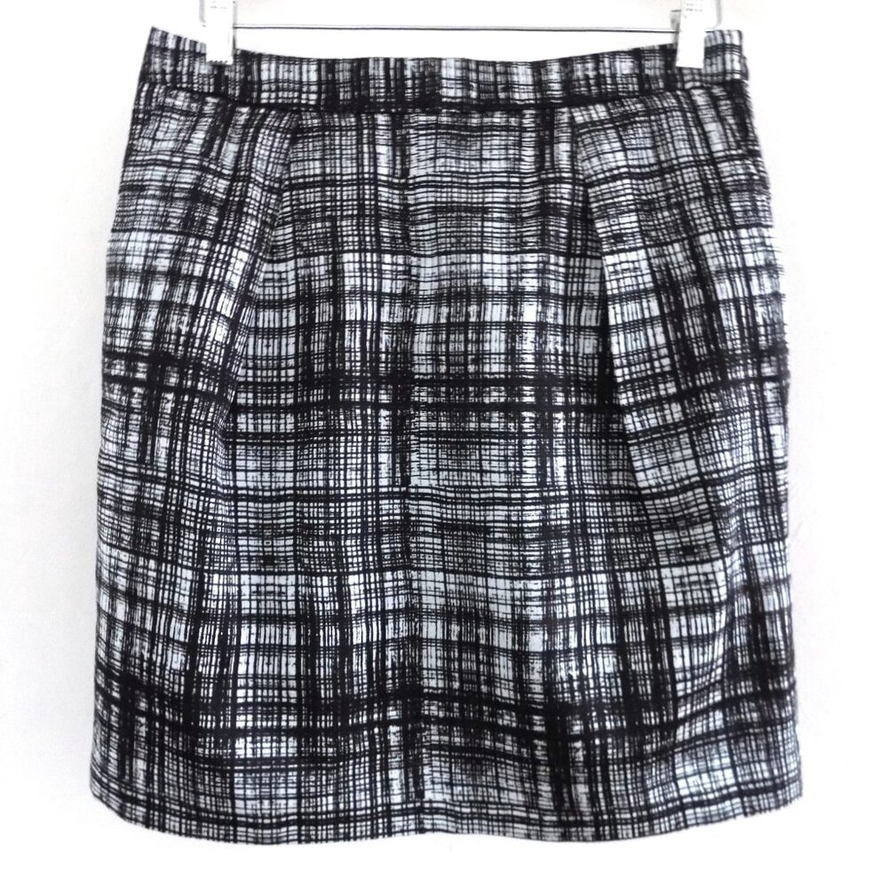 NWT Black White plaid skirt 8 Cotton Silk Straight Lined Ann Taylor Loft